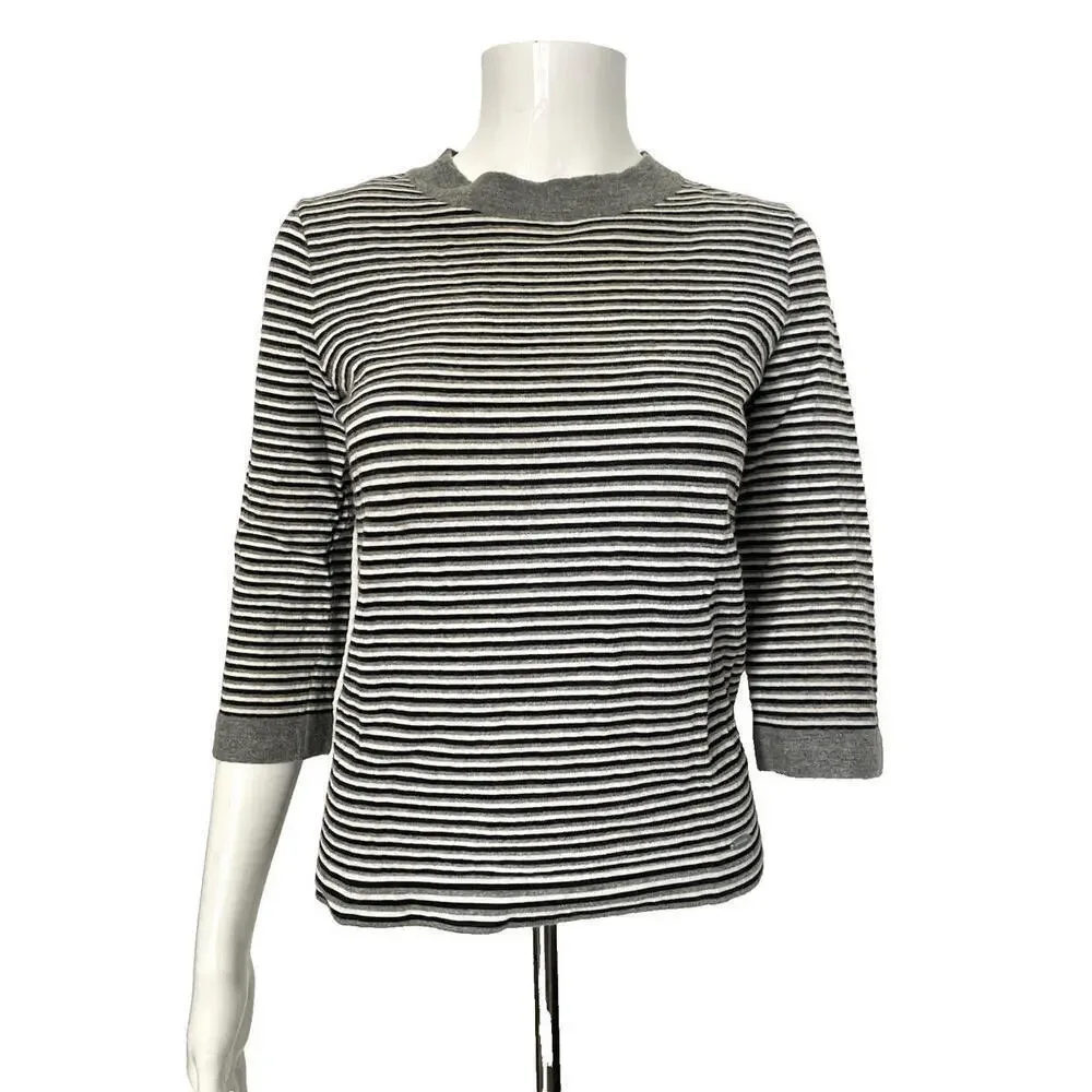 Vintage 2007 CHANEL 07P Stripe Knit Top Sweater FR-38 3/4 Sleeve